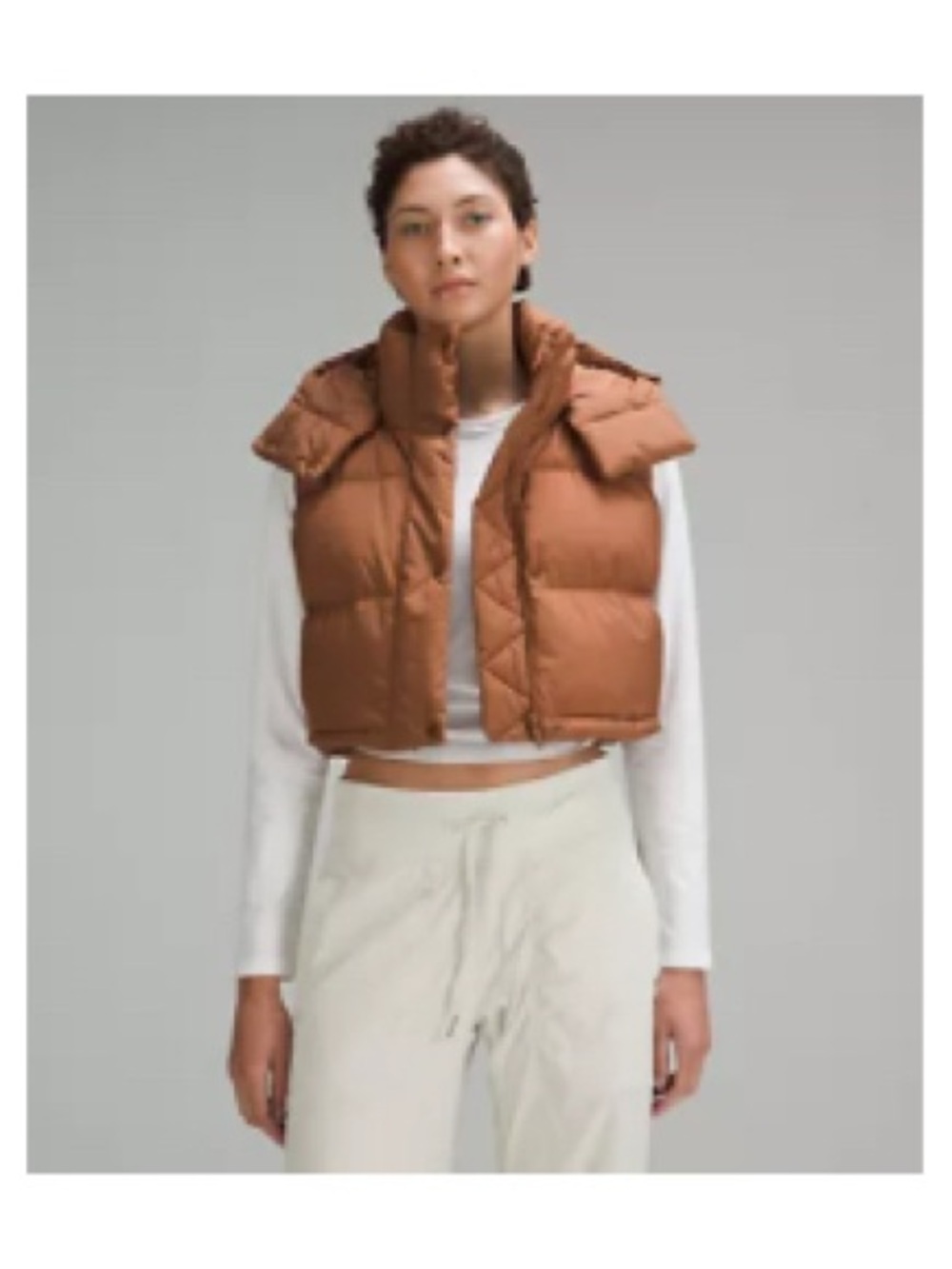Lululemon Roasted Brown Cropped Puffer Vest with Hood sz 4